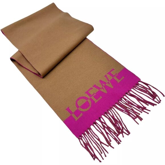Authentic LOEWE Logo Muffler Scarf Brown Cashmere - Picture 12 of 15